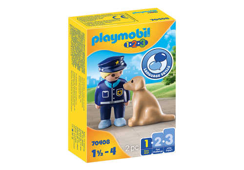 PLAYMOBIL 70408 123 POLICE OFFICER WITH DOG FIGURE SET